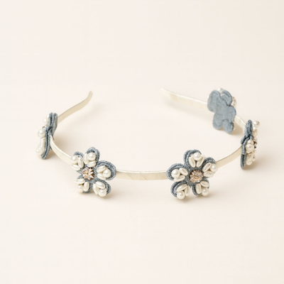 Choko Beaded Floral Hairband with Rustic Floral Beads and Versatile Style for Girls - Denim Blue