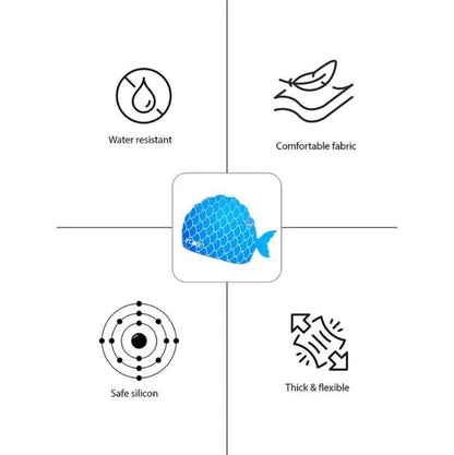 Scales Blue Fishy, Silicone Kids Swim Cap, 5 years -15 years