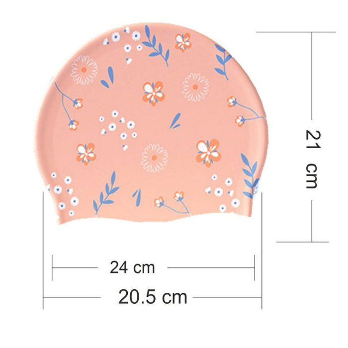 Peach Small Flower Print Swimming Cap for Kids and Adults, 10 years and above.