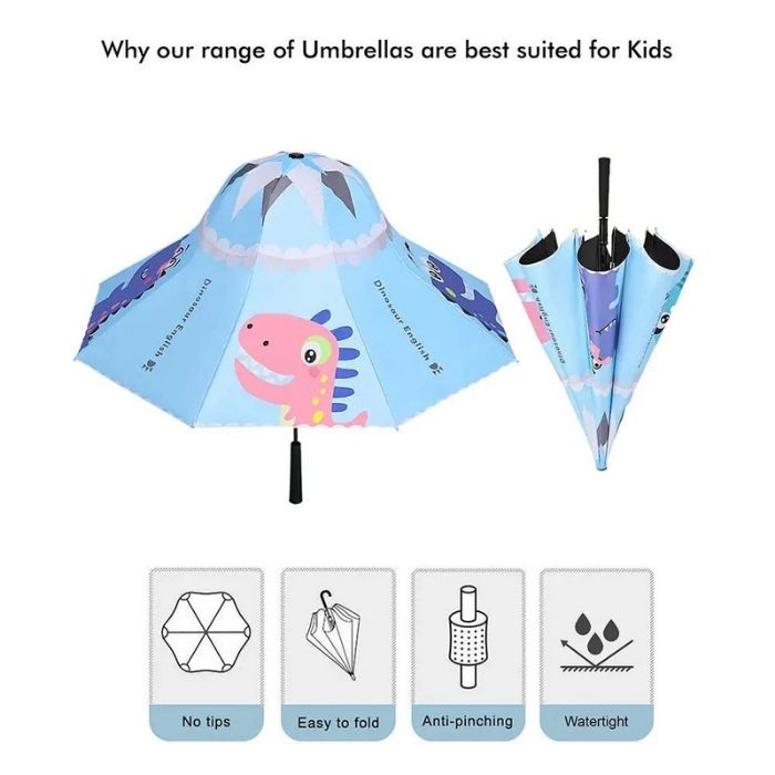 Blue Dino, Unique Mexican Hat Style Kids Umbrella, 5-12 years, Blue