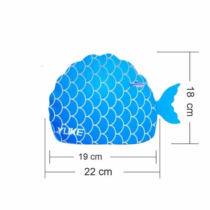 Scales Blue Fishy, Silicone Kids Swim Cap, 5 years -15 years
