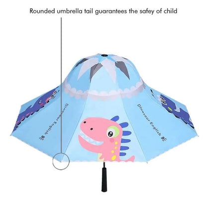 Blue Dino, Unique Mexican Hat Style Kids Umbrella, 5-12 years, Blue