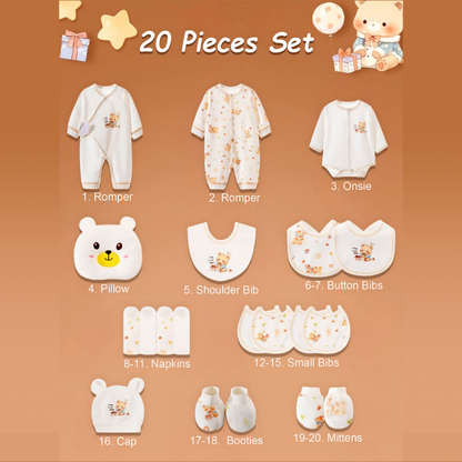 20pcs Gift Bear Hamper for Newborn Baby Boy / Baby Girl, Giftset for Baby, All Season wear, 0-12 months