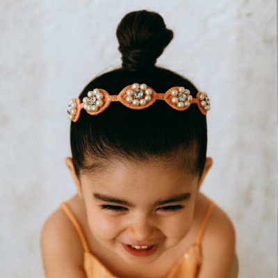 Choko Beaded Floral Pearl Hairband Hair Accessory with Pearls and Flowers for Girls - Pink