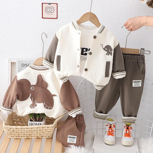 Light Brown & White Elephant Jacket Set