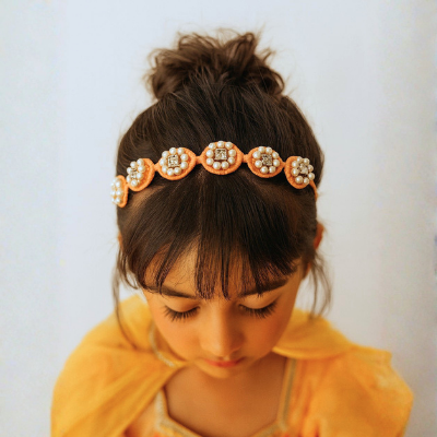 Choko Beaded Floral Pearl Hairband Hair Accessory with Pearls and Flowers for Girls - Pink