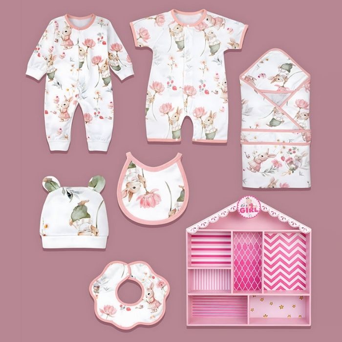 Newborn Baby Girl Wooden Dollhouse Gift Hamper (0-12 months)