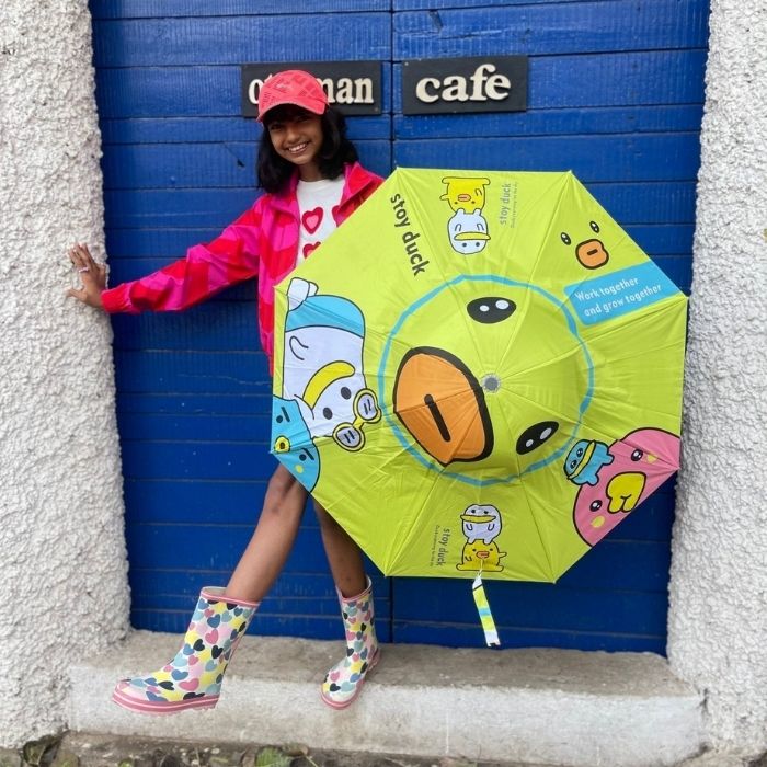 Toy Duck theme, Unique Mexican Hat Style Kids Umbrella, 5-12 years, Green
