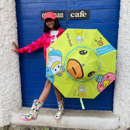 Toy Duck theme, Unique Mexican Hat Style Kids Umbrella, 5-12 years, Green