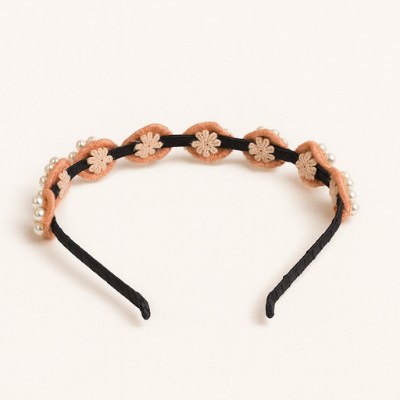 Choko Beaded Floral Pearl Hairband Hair Accessory with Pearls and Flowers for Girls - Pink
