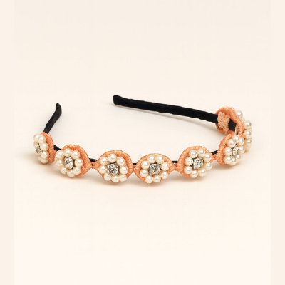 Choko Beaded Floral Pearl Hairband Hair Accessory with Pearls and Flowers for Girls - Pink