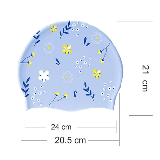 Blue Small Flower Print Swimming Cap for Kids and Adults, 10 years and above.