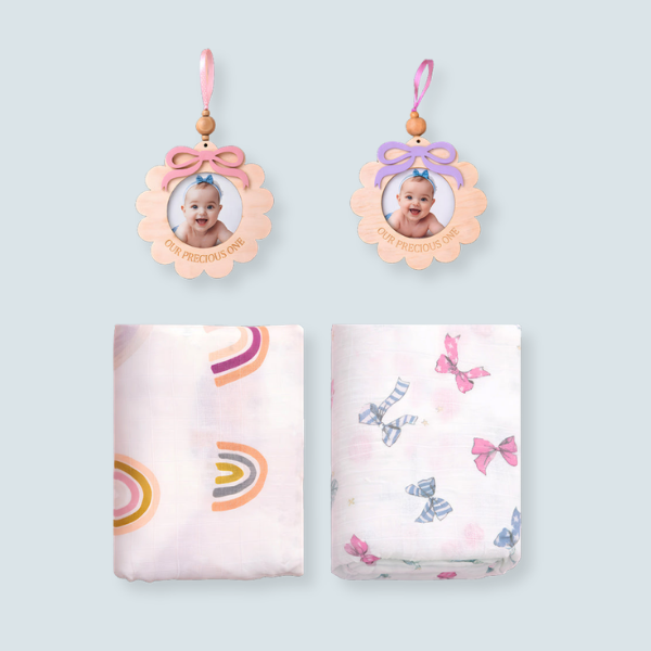 25 pcs, Twin Girls White cane basket themed Newborn Baby Boy, All Season wear,Gift Hamper set, 0-6 months