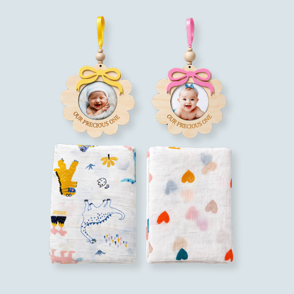 25 pcs, Twin Boy & Girl White cane basket themed Newborn Baby Boy, All Season wear,Gift Hamper set, 0-6 months