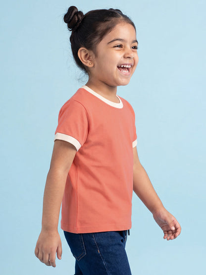 Everyday Basics: Value Pack of 2 100% Cotton T-shirt For Girls (Cream and Orange)