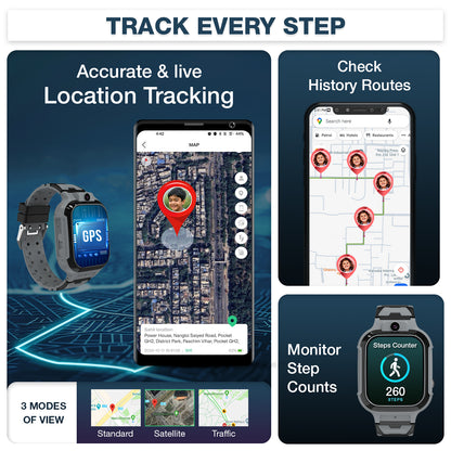 Sekyo Carepal Pro 4G Calling Smartwatch for Kids (Boys & Girls) | Video Call, GPS Tracker, SOS Emergency, Safe Zone Alert, Family Chat | SIM Support | App Control, Habit Coach, Math Games, Pedometer