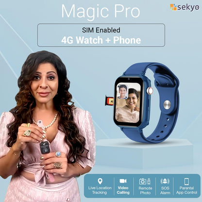 Sekyo Magic Pro Kids Smartwatch with Calling | Live & Accurate GPS Tracking, Video Call, SOS Alert, Route History, Pedometer & Games | 4G/5G SIM Support | Parent App & Habit Coach | Boys & Girls