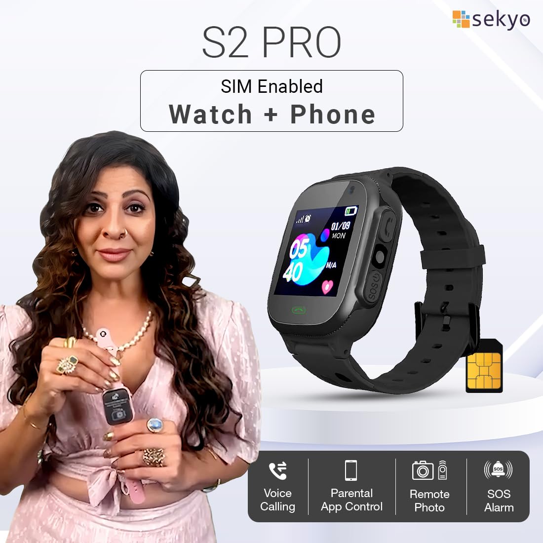 Sekyo S2 Pro Kids Smartwatch with Calling | GPS Location Tracking, SOS Alert, Camera, Safe Zone & Family Chat | 4G/5G SIM Support | App-Controlled | Long Battery Life