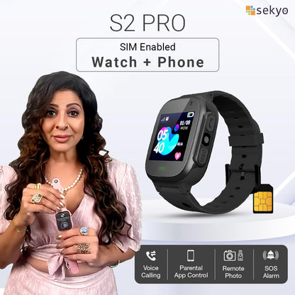Sekyo S2 Pro Kids Smartwatch with Calling | GPS Location Tracking, SOS Alert, Camera, Safe Zone & Family Chat | 4G/5G SIM Support | App-Controlled | Long Battery Life