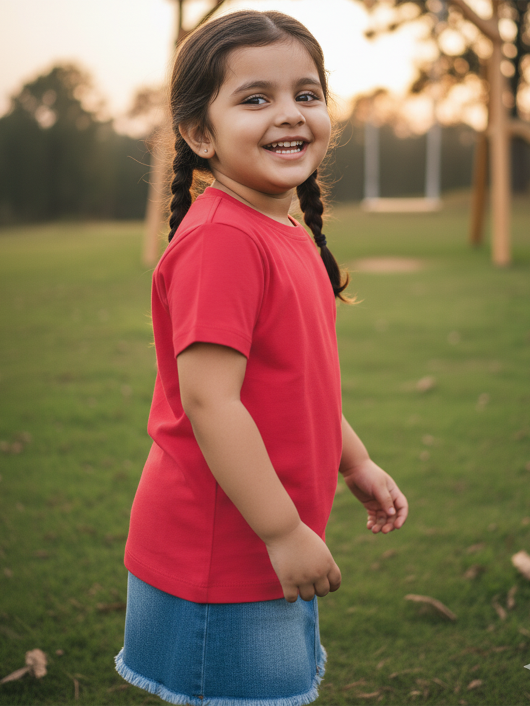Everyday Basics: 100% Cotton T-shirt For Girls (Red)