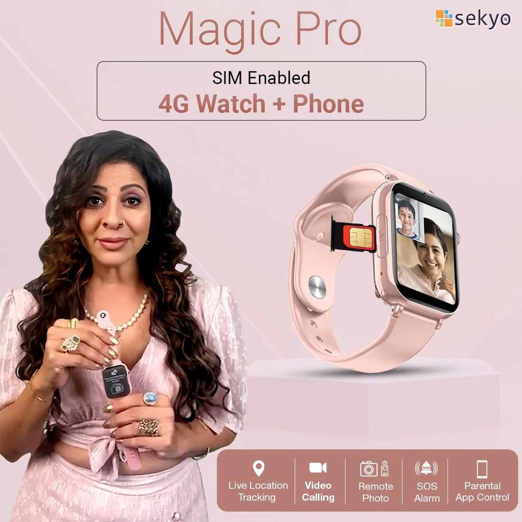 Sekyo Magic Pro Kids Smartwatch with Calling | Live & Accurate GPS Tracking, Video Call, SOS Alert, Route History, Pedometer & Games | 4G/5G SIM Support | Parent App & Habit Coach | Boys & Girls
