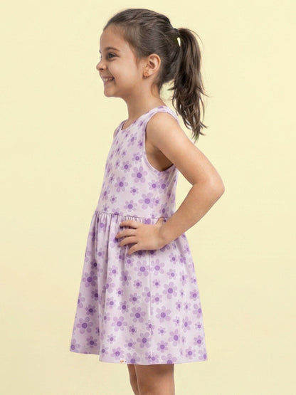Floral Bloom Cross Back Dress for Girls (Purple)