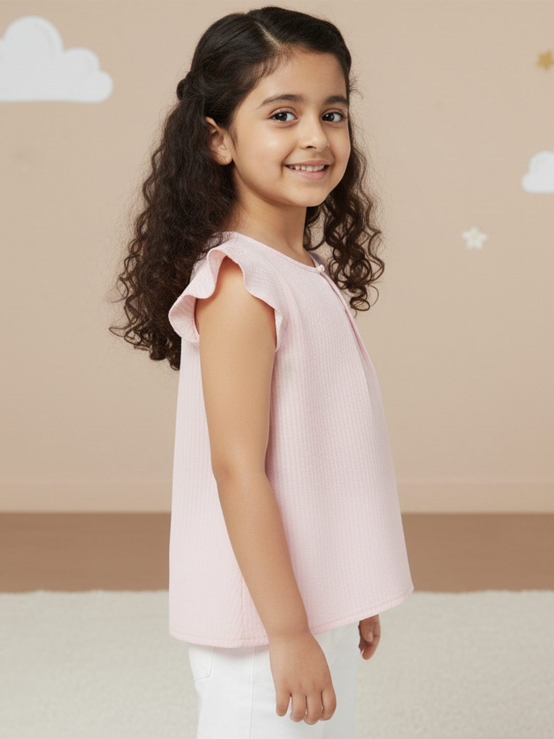 Pastel Hues Cotton Seersucker Top (Pink)