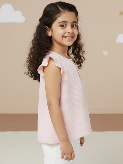 Pastel Hues Cotton Seersucker Top (Pink)