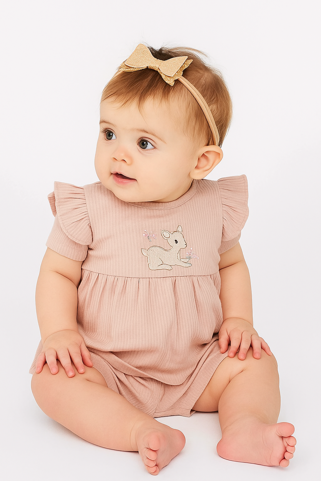 Forest Fawn Organic Rib‑Knit Flutter Top & Shorts Set