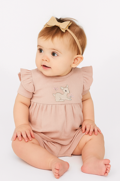 Forest Fawn Organic Rib‑Knit Flutter Top & Shorts Set