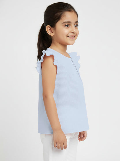 Pastel Hues Cotton Seersucker Top (Blue)