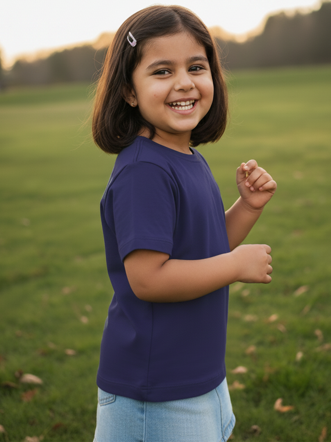 Everyday Basics: 100% Cotton T-shirt For Girls (Navy Blue)
