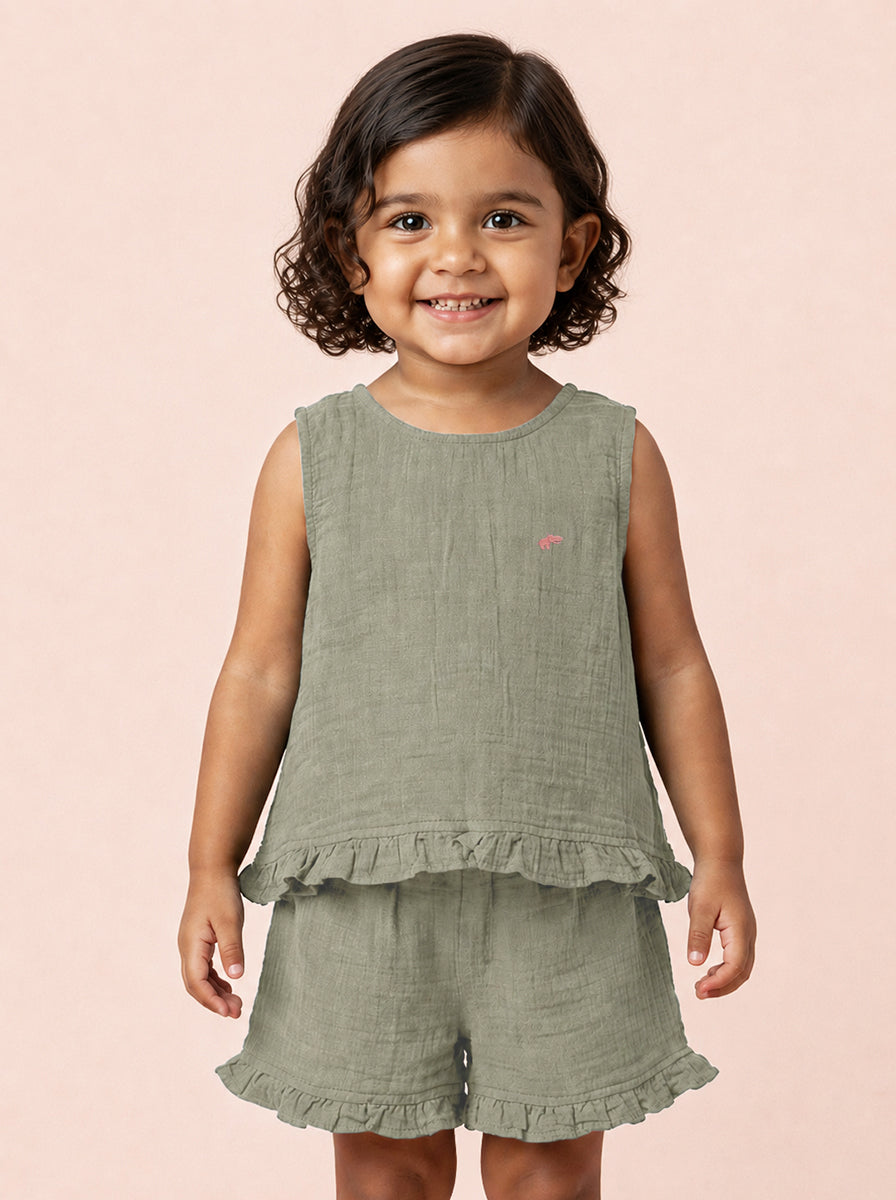 The Check This Out Coord Set for Girls (Olive Green)