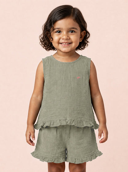 The Check This Out Coord Set for Girls (Olive Green)