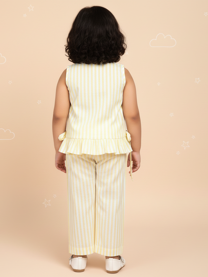 Yellow Pop and Bow Striped Coord Set for Girls