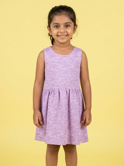 Animals in a Line Cross Back Dress for Girls (Pastel Purple)