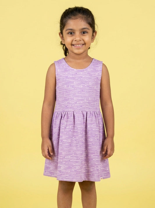 Animals in a Line Cross Back Dress for Girls (Pastel Purple)