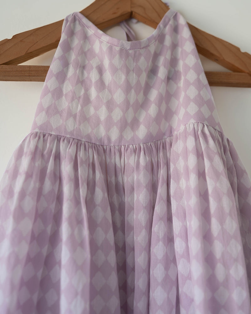 Bloom dress in lilac rhombus