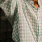 Barefoot boy shirt in sage green rhombus