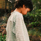 Barefoot boy shirt in sage green rhombus