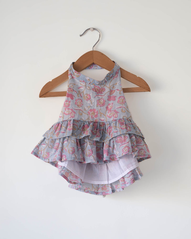 Flutter sky blue butterfly halter top skirt co-ord