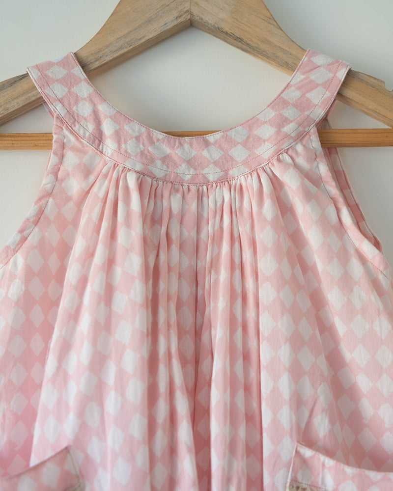 Pocketful of Sunsets dress in rhombus block print