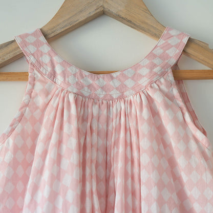 Pocketful of Sunsets dress in rhombus block print