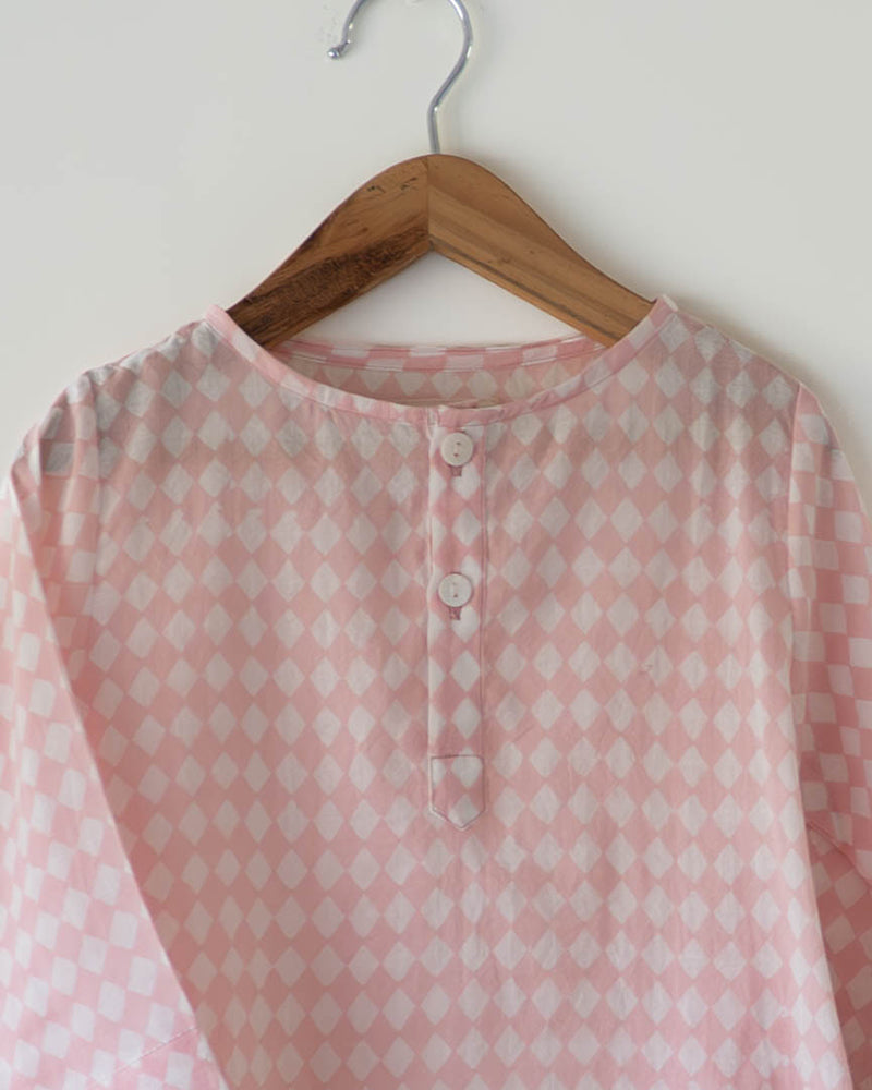 Sleepover party kids unisex kurta in blush pink rhombus