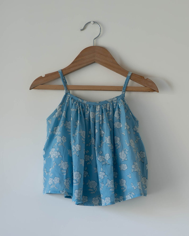 Blossom powder blue spaghetti top shorts set
