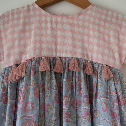 Tassel dress in sky blue butterfly