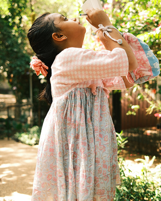 Tassel dress in sky blue butterfly