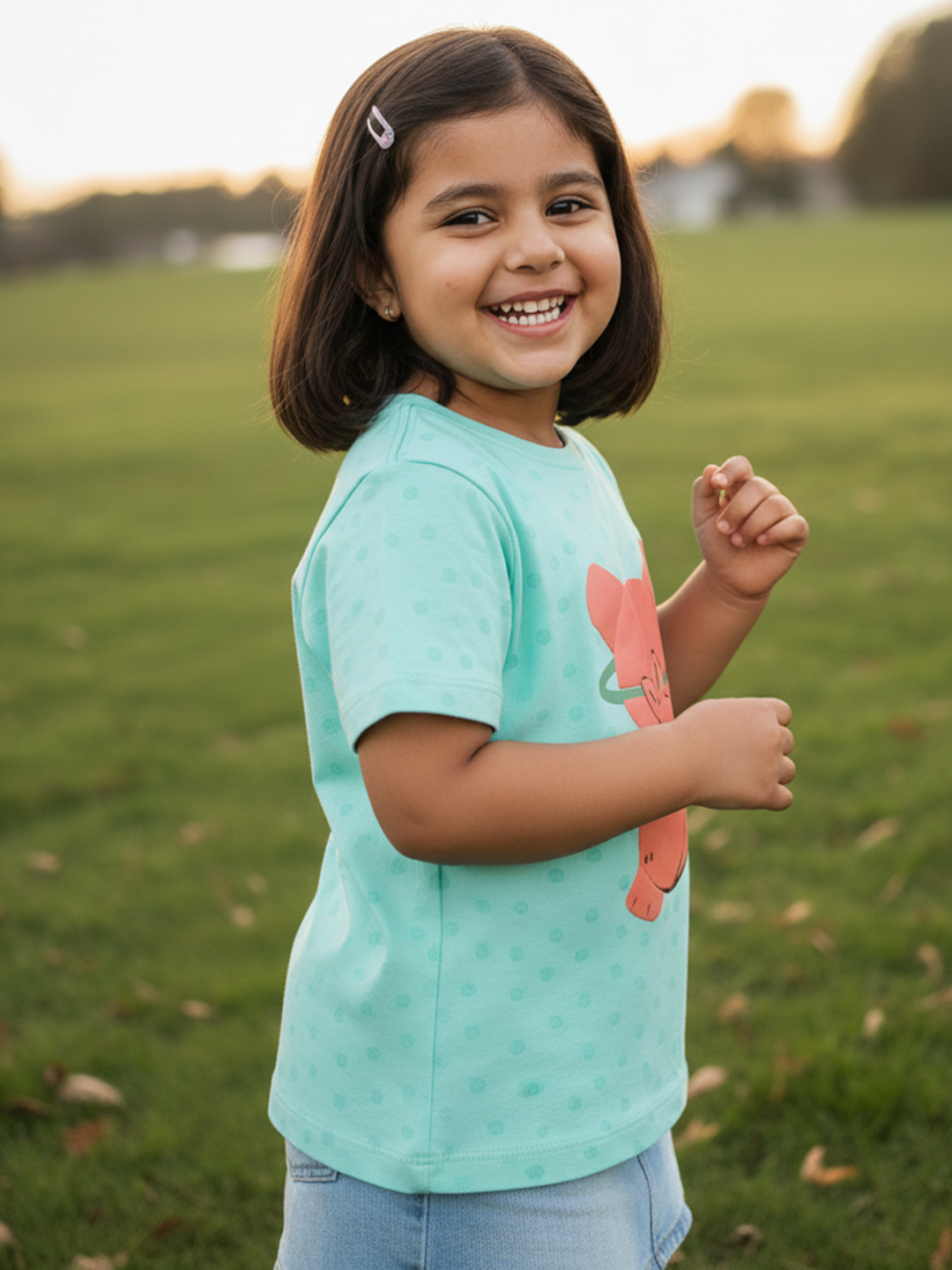 Puffy Peach The Hippo T-shirt in Blue For Girls