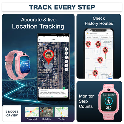 Sekyo Carepal Pro 4G Calling Smartwatch for Kids (Boys & Girls) | Video Call, GPS Tracker, SOS Emergency, Safe Zone Alert, Family Chat | SIM Support | App Control, Habit Coach, Math Games, Pedometer