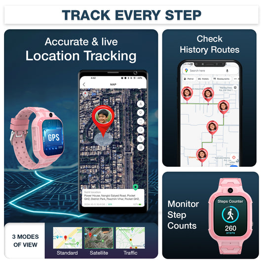 Sekyo Carepal Pro 4G Calling Smartwatch for Kids (Boys & Girls) | Video Call, GPS Tracker, SOS Emergency, Safe Zone Alert, Family Chat | SIM Support | App Control, Habit Coach, Math Games, Pedometer